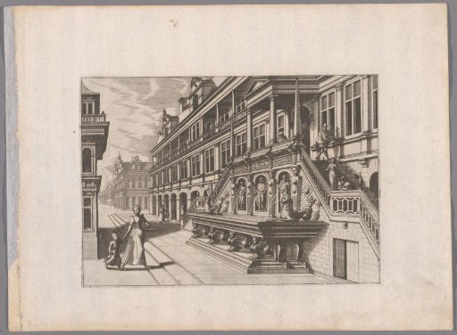 Street view with wall fountain