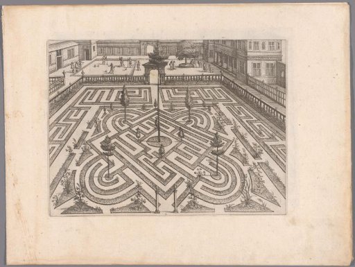 Garden with geometric parterre and skittles players