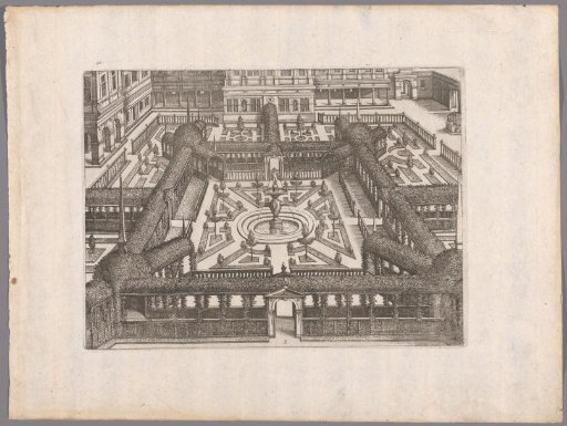 Garden with a parterre surrounded by arbors