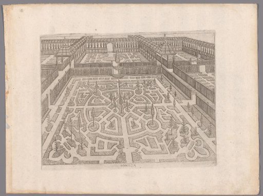 Garden with a parterre with fleurs-de-lis in the corners