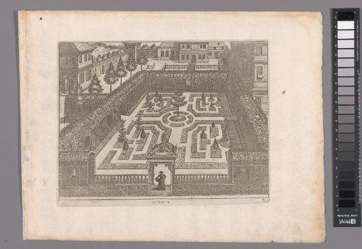 Garden with a parterre enclosed by a lattice walkway