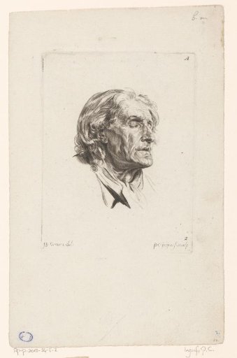 Head of an old man, with closed eyes, turned to the right