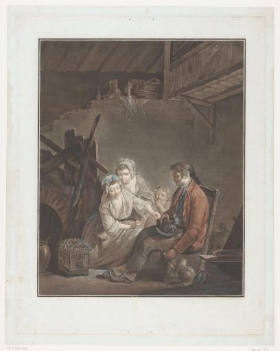 Two Women and a Child with a Man Hiding a Bird
