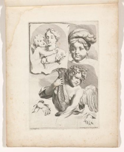 Print 4 from a Series of Drawing Examples with a Woman and Child, an Angel, and Hands