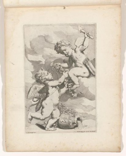 Print 7 from a Series of Drawing Examples with Two Putti with Flowers