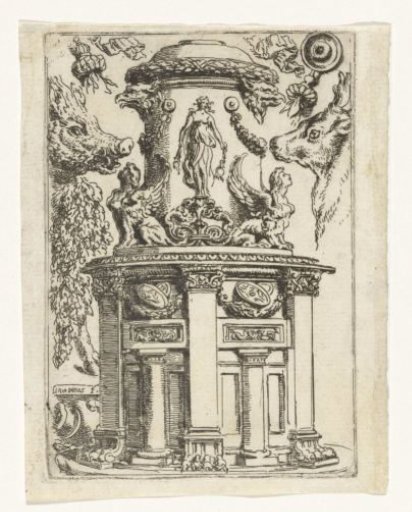 Round building with a boar's head in the upper left