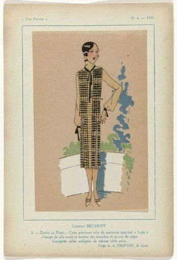 Très Parisien, 1925, No. 6, Pl. 3.: Creation by BECHOFF.- IN THE PARK.