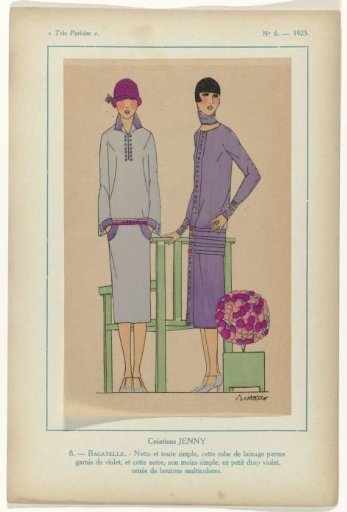 Très Parisien, 1925, No. 6, Pl. 8: Creations by JENNY. - BAGATELLE.