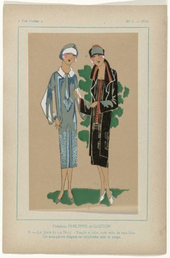 Très Parisien, 1925, No. 7, Pl. 9: Creations by Philippe and Gaston - DAY AND NIGHT