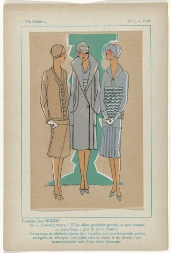 Très Parisien, 1926, No. 1, Pl. 10: Creations by Jane REGNY - THE GREEN SHADOW