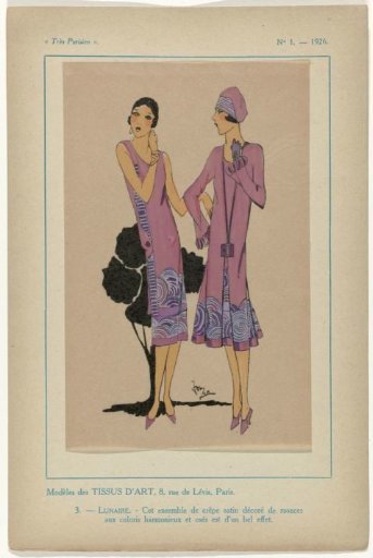 Très Parisien, 1926, No. 1, Pl. 3: Models of ART FABRICS - LUNAR