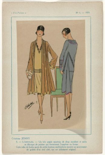 Très Parisien, 1926, No. 1, Pl. 5: Creations by JENNY - THE FLIGHT