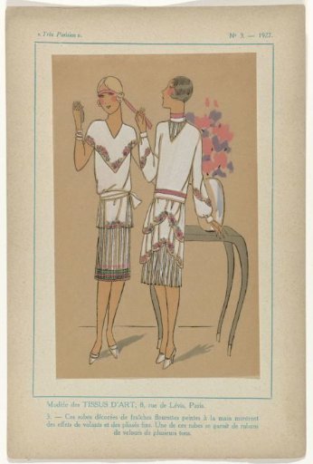 Very Parisian, 1927 No. 3, Pl. 3: Models of ART FABRICS - These decorated dresses (...)