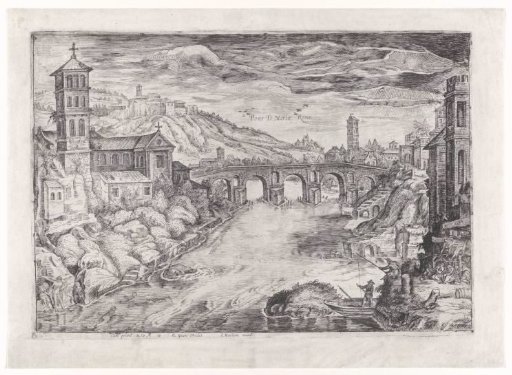 View of the Tiber Island and Ponte S. Mariae in Rome