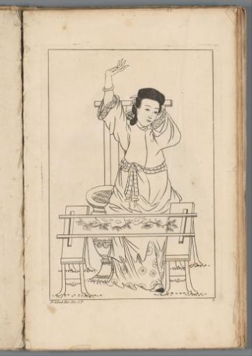 Chinese woman behind an embroidery frame
