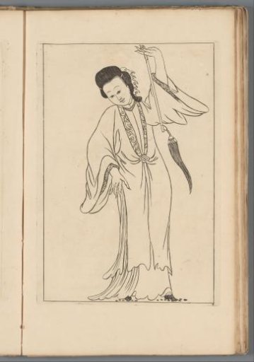 Standing Chinese woman with an attribute in her left hand