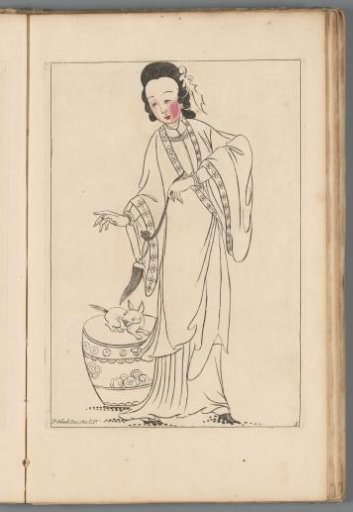 Standing Chinese woman in a kimono with an animal