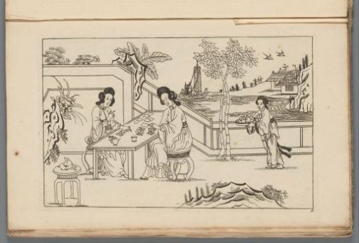 Landscape with two Chinese women playing cards