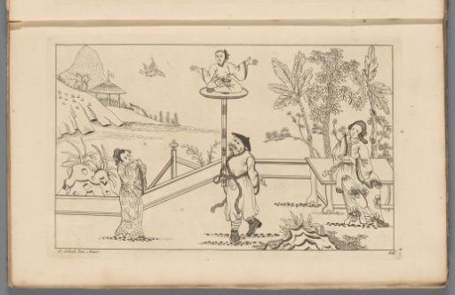 Landscape with a figure in a tailor's seat on a platform