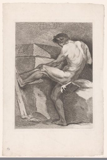 Academic Study of a Male Nude Pulling on a Rope