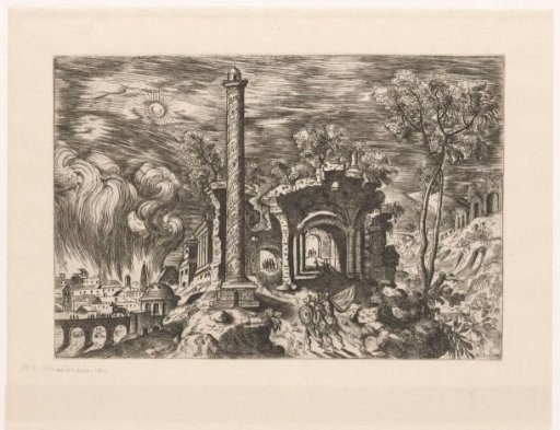 Landscape with Ruins and Fantastical Architecture and a Burning City