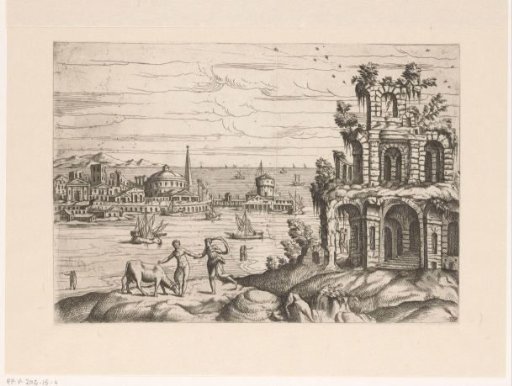 City View with Ruins and Fantastical Architecture on the Water