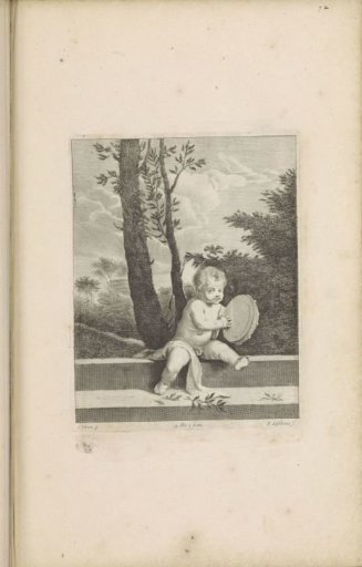 Putto with a tambourine in a landscape