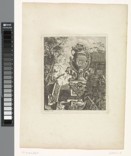 Landscape with ruins and a grotesque vase
