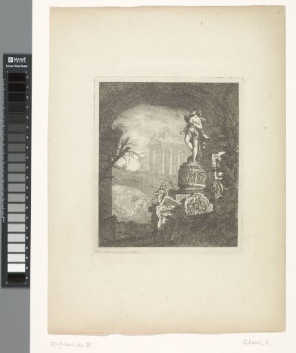 Landscapes with a statue and a temple
