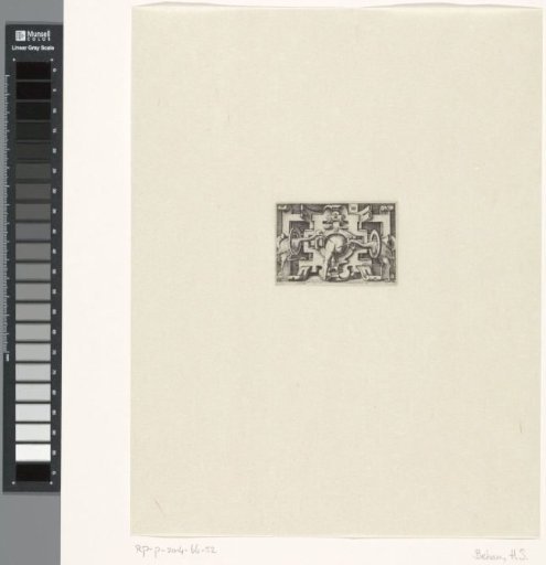 Ornamental print with a nude figure and two storks
