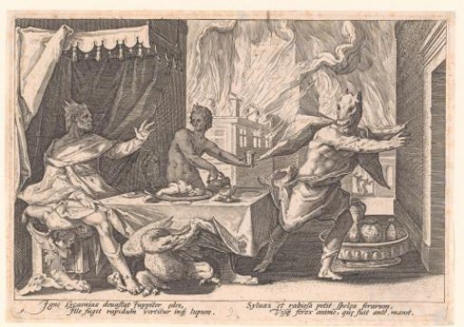Jupiter turns King Lycaon into a wolf
