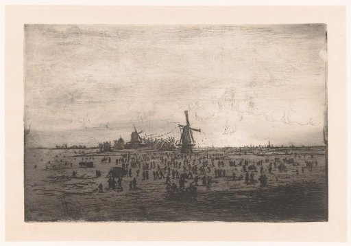 Dutch Winter Landscape with Windmills and Skaters