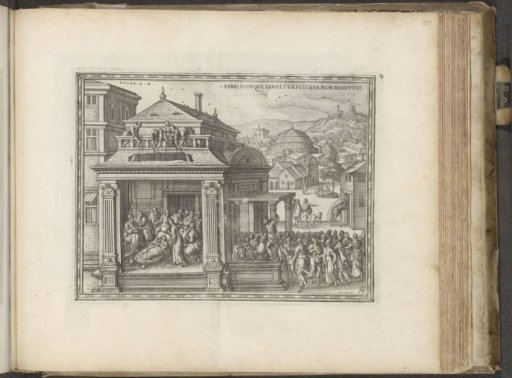 Christ healing a paralytic man who was let down through the roof