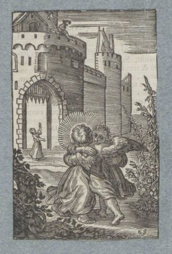 Child and angel embracing each other