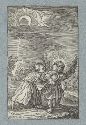Child and angel during a solar eclipse