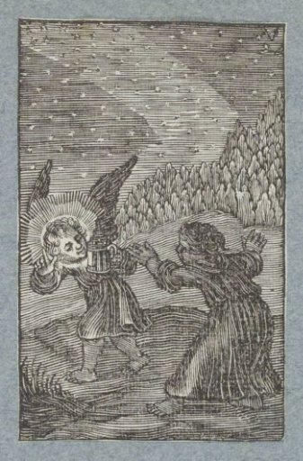 Angel with a lantern showing the child the way