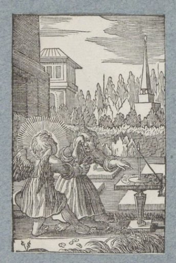 Angel and crying child by a sundial