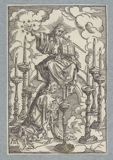 John the Evangelist before Christ and amidst seven candlesticks