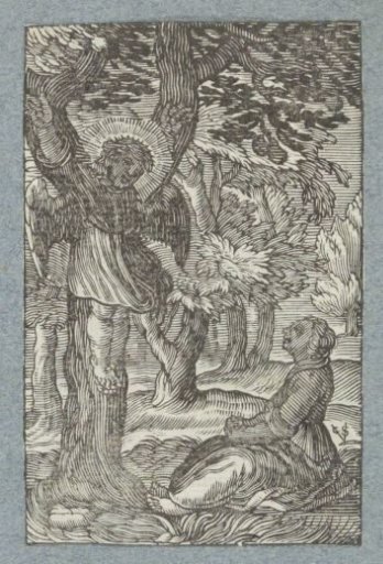 Child by an angel crucified on a tree