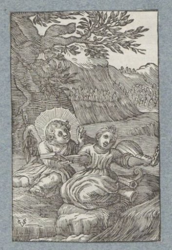 Angel and Child Singing and Making Music in a Landscape