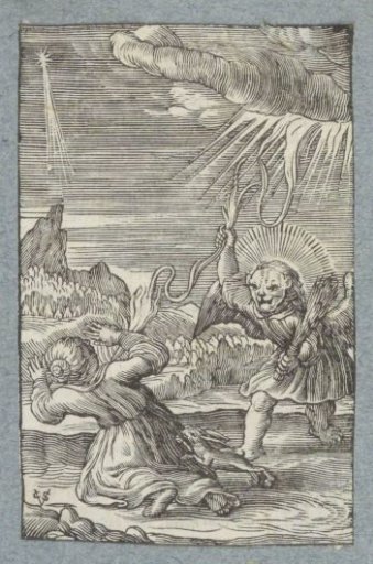 Angel with mask and lightning bolt frightens child