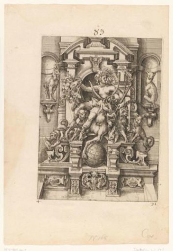 Fantastical fountain with a nymph and a stag