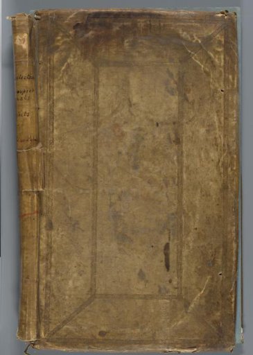 Binding of an album originally containing 300 sheets of blue paper with collages of cut-out prints