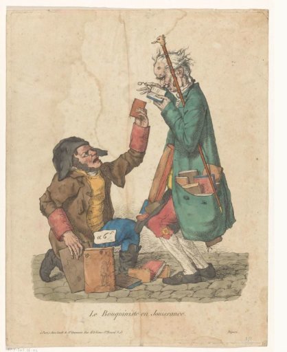 Bookseller with a customer on the street