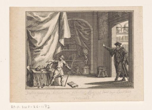 Thomas Aquinas destroying the speaking statue of Albertus Magnus