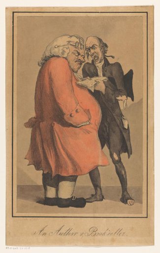 Author presenting his manuscript to a bookseller