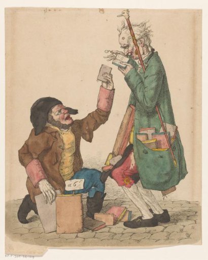 Bookseller with a customer on the street