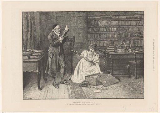 Study with a young woman handing books to an old man