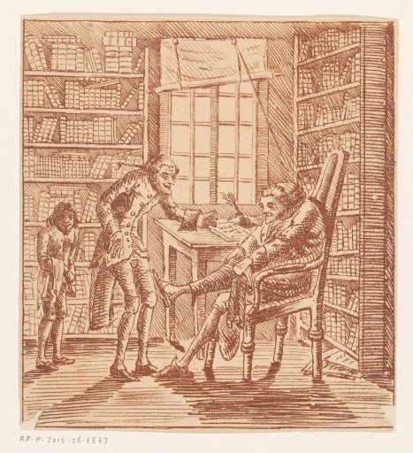 Man with two servants in a study