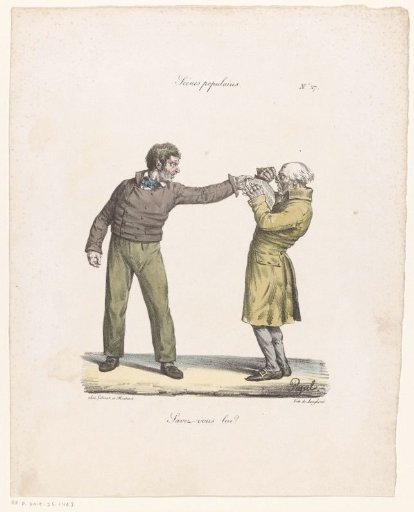 Man having a newspaper thrust under his nose